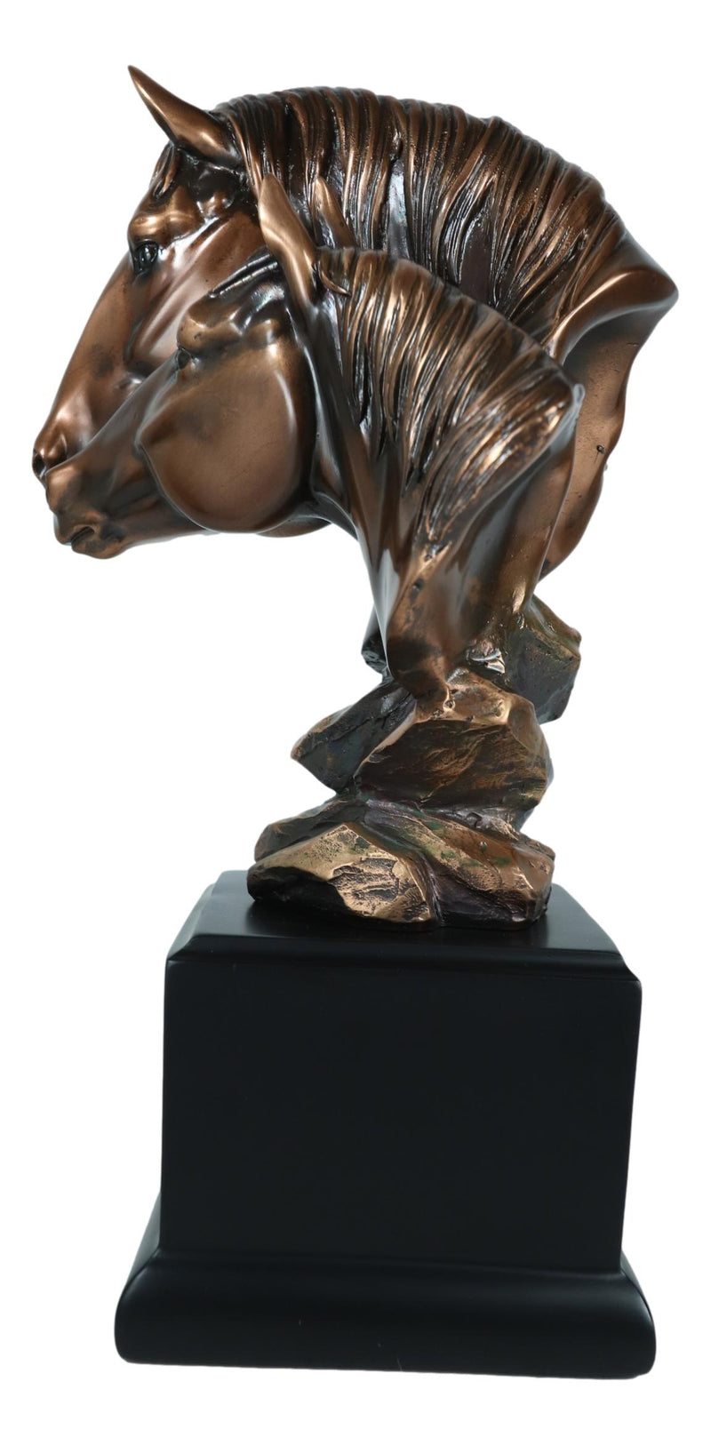 Rustic Western Wild Black Beauty Horse Couple Heads Figurine With Trophy Base
