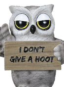 Sassy Cynical Grey Owl Flipping The Bird With I Don't Give A Hoot Sign Figurine