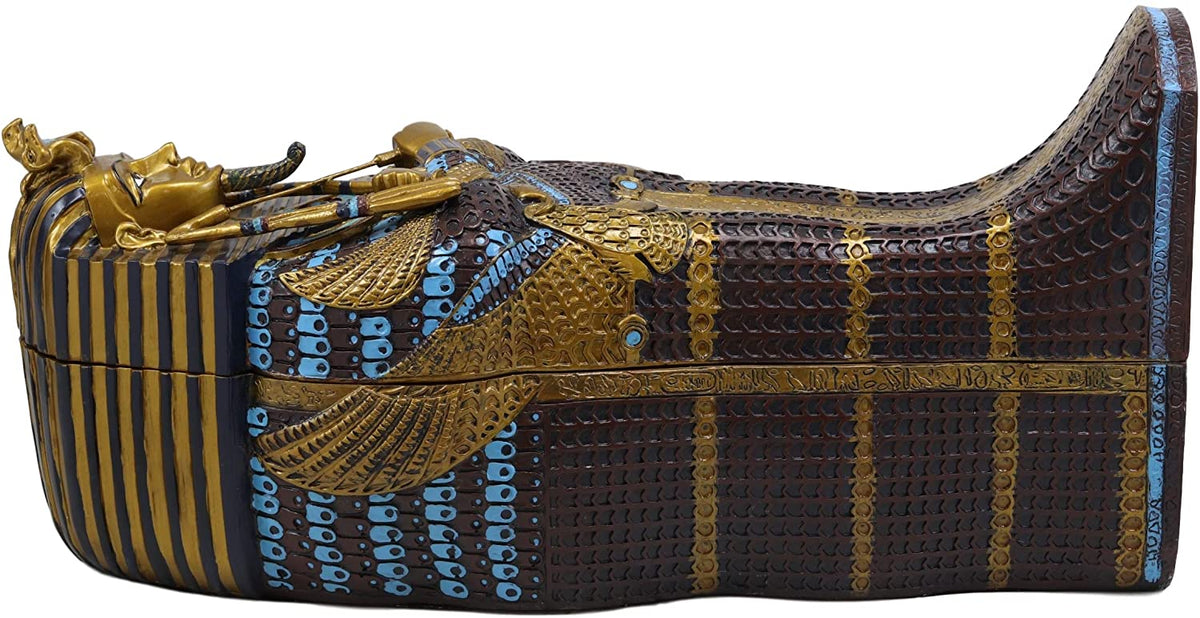 Large 16" Long Egyptian Pharaoh King Tut Sarcophagus Nesting Matroyshka Statue - Ebros Gift