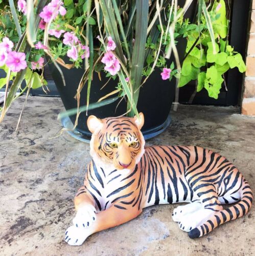 Large Royal Bengal Tiger Resting Gracefully 15.5" Long Statue Home Garden Decor