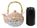 Ebros Auspicious Maneki Neko Lucky Fortune Cat Pink Ceramic Tea Set Teapot And 4 Cups