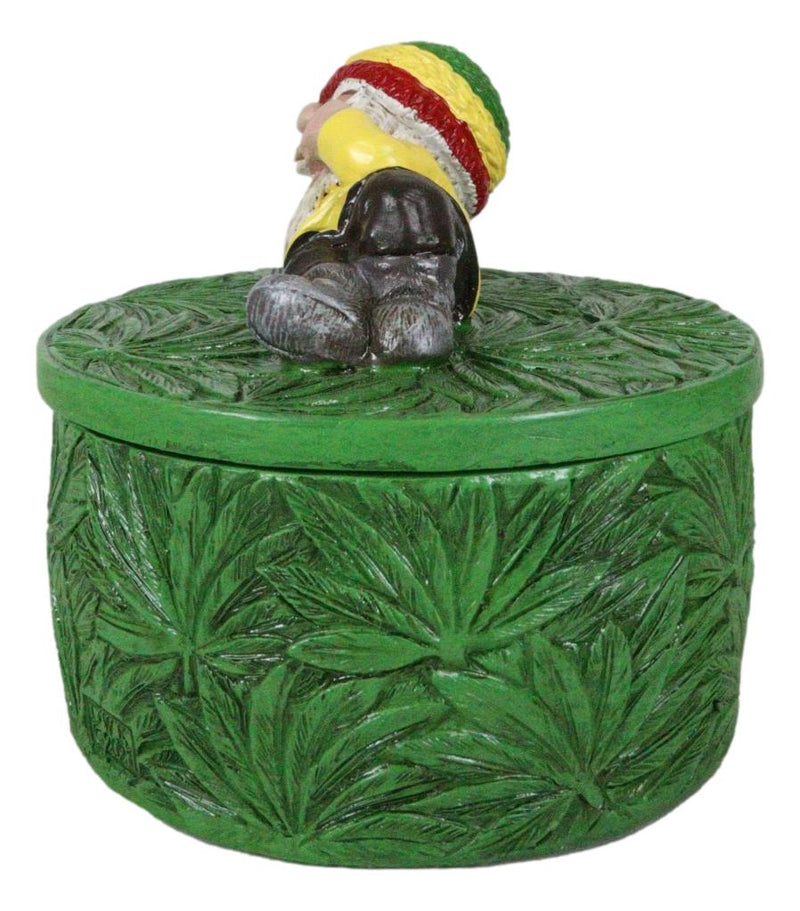Gypsy Life Rasta Gnome Smoking On Bed Of Green Leaves Trinket Jewelry Stash Box