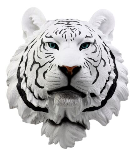 Rare Blue Eyed White Tiger Wall Bust Sculpture Blue Ice Predator Forest Figurine - Ebros Gift