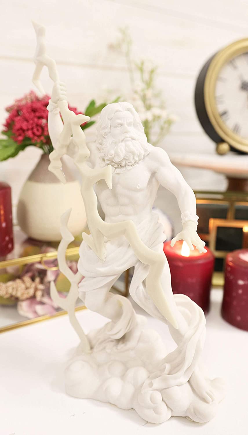 Ebros Greek God Zeus Jupiter On Clouds Holding Lightning Bolt Statue 11.25" H - Ebros Gift