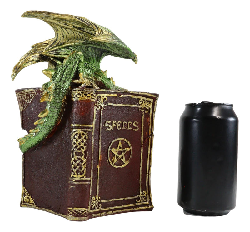 Ebros Green Dragon Wyrmling Perching On LED Crystals Book Of Spells Figurine
