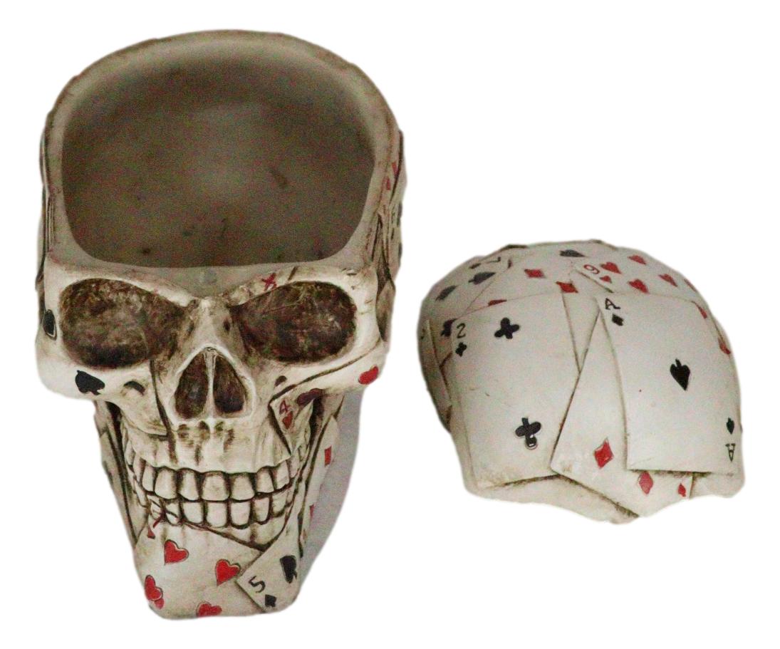 Ebros Ace Cards Royal Flush Poker Game Skull Utility Keepsake Jewelry Box Figurine