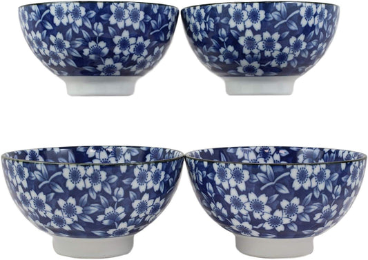 Ebros Made in Japan Ming Design 12oz Rice Soup Cereal Porcelain Bowls Set of 4