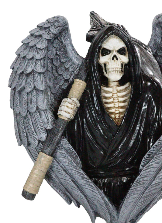 Gothic Grim Reaper Skeleton with Angel Wings Holding Scythe Heart Wall Decor