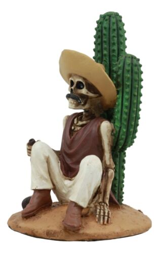 Day of The Dead El Borracho Drunk Desert Bandit By Cactus Skeleton Statue - Ebros Gift
