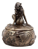 Wishing Mermaid Rounded Jewelry Box Figurine 5.5"H Coastal Reed Marine Decor