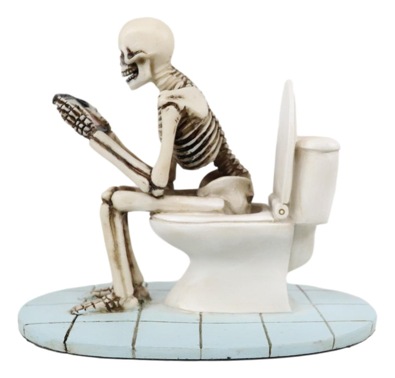 Ebros Eternally Constipated Skeleton On Toilet Bowl Browsing Cellphone Figurine