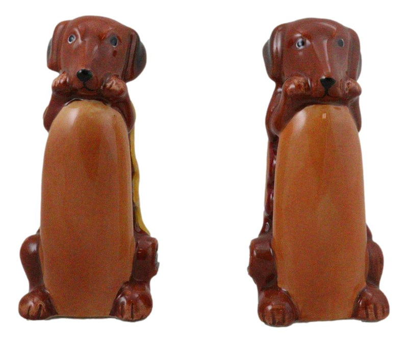 Hot Dog Wieners Dachshund Dogs In Ketchup Mustard Buns Salt Pepper Shakers Set