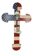 Rustic Western Stars USA Flag Fallen Soldier Boot Rifle Helmet Wall Cross Decor