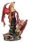 Ebros Red Fairy Dragon Figurine 8"H Pixie Fire Fairy W/ Chained Dragon Figurine