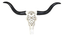 Large 27 Inch Long Legacy Longhorn Cow Black and White Tattoo Design Figurine