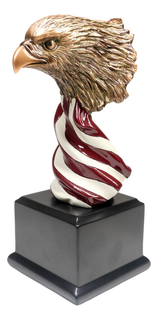 Patriotic Bald Eagle On USA Star Spangled Banner Flag Bust Electroplated Statue - Ebros Gift