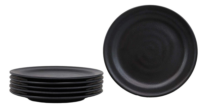 Ebros Contemporary Round 6" Diameter Matte Black Melamine Plate For Desserts Salads Appetizers Pack Of 6 Set For Kitchen Dining Asian Japanese Chinese Cuisine Restaurant Supply Dishwasher Safe