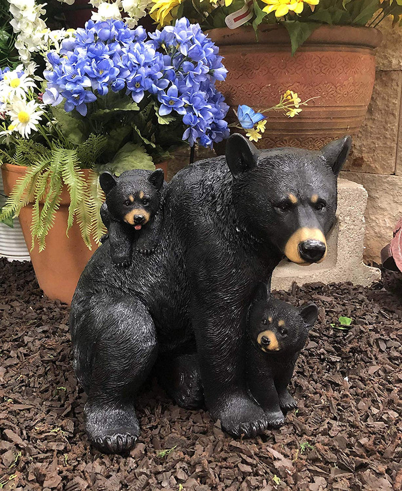 Large Realistic Forest Mother Black Bear With 2 Cubs Family Statue 12.25"Long