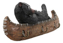 Ebros Large Whimsical Rustic Black Bear with Sunglasses River Cruising On Canoe 3 Pegs Wall Hooks 17" Long Hanger Forest Jungle Wall Mount Coat Hat Keys Hook Decor Hanging Sculpture Plaque Figurine
