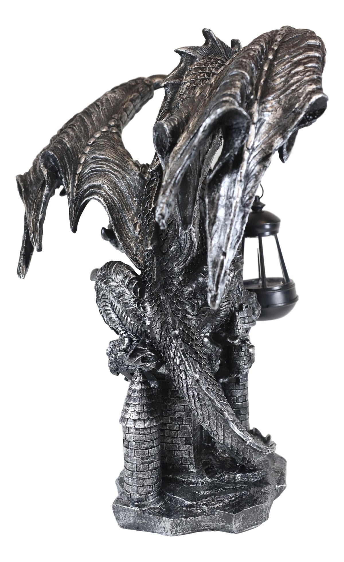 Ebros Dark Beacon Dragon Guardian of Styx Castle Gate Statue W/ Solar LED Light