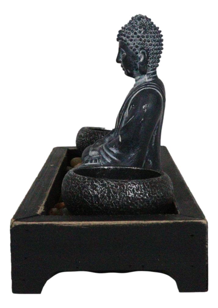 Meditating Gautama Buddha Zen Garden Kit With Pebbles And Candle Holder Barrels