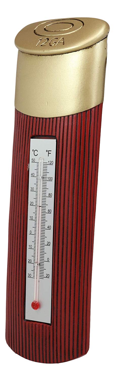 Ebros Western 12 Gauge Shotgun Shell Ammo Bullet Indoor Wall Thermometer Hanging Plaque Figurine 10.5" High Rustic Cabin Lodge Outdoors Hunter Home Decor Collection for Reading Temperature