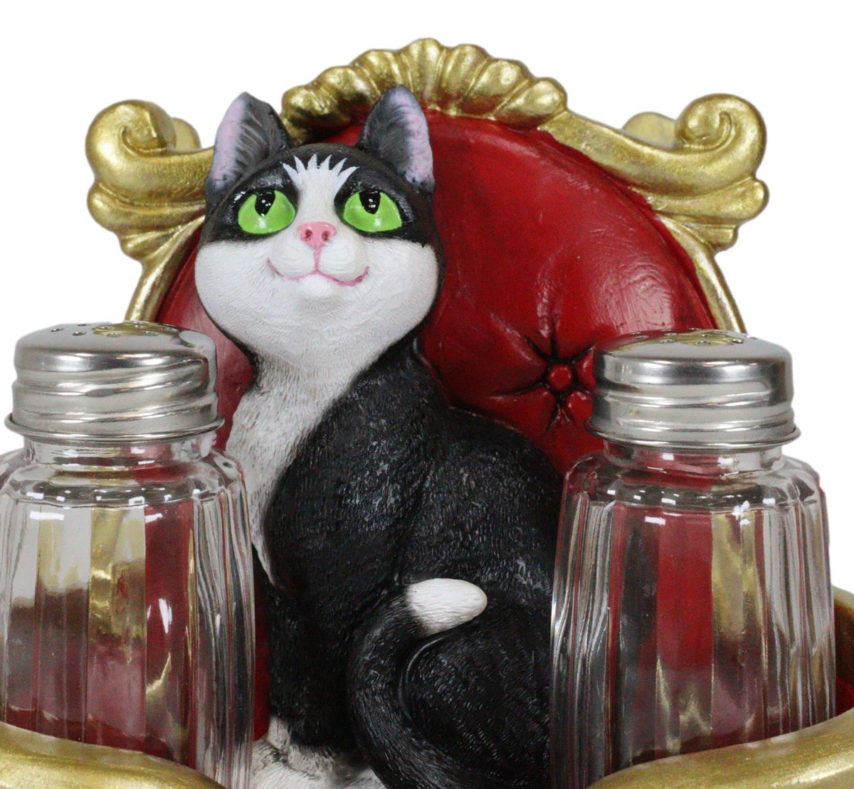 Royal Service Black and White Tuxedo Cat Napkin And Salt Pepper Shakers Holder - Ebros Gift