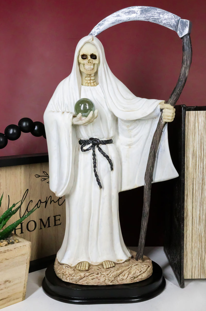 12.75" Tall Holy Death Santa Muerte Holding Scythe In White Tunic Robe Statue
