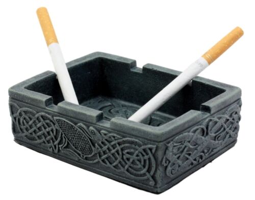 Ebros Gift Rectangular Celtic Dragon Head Tribal Knotwork Ashtray Resin Figurine for Cigar Lovers Gift for Smokers Or As Multipurpose Container Coins Keys Holder