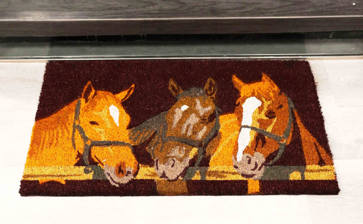 3 Horse Friends by Stable Fence Coir Coconut Fiber Floor Mat Doormat 29"X17"
