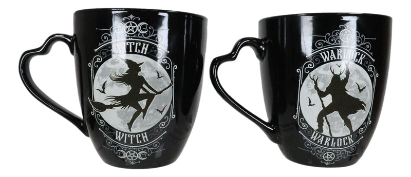 Set Of 2 Wicca Triple Moon Goddess Witch And Pentagram Warlock Porcelain Mugs