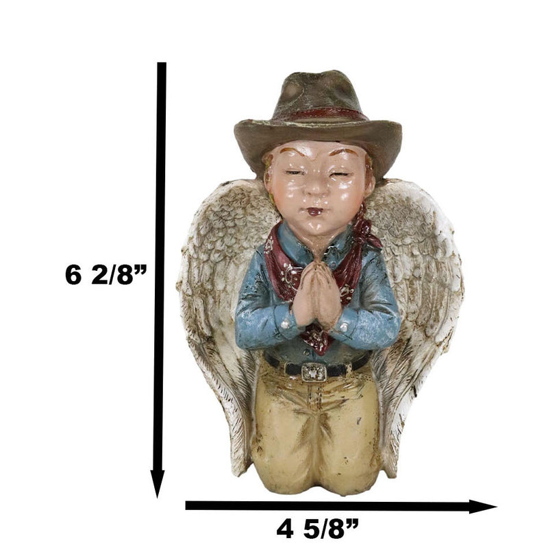 Rustic Western Cowboy Angel Wearing Hat And Red Scarf Praying Figurine