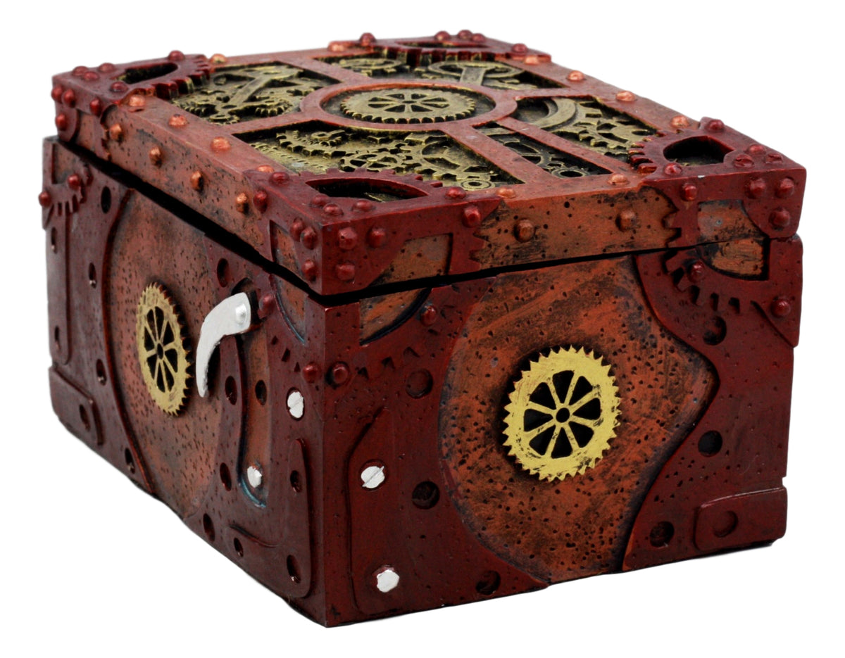 Ebros Steampunk Mechanical Gears Clockwork Jewelry Box Figurine 5"L Science Fiction