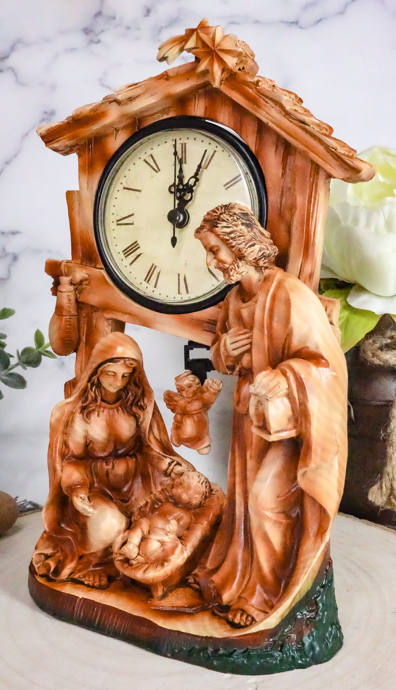 Ebros Christian Rustic Holy Family Nativity of Jesus Desk Table Clock Figurine