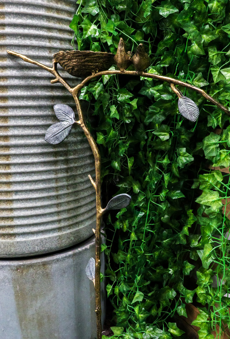 Romantic Lovebirds By Nest On Branch Twigs Aluminum Garden Stake Bird Feeder