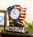 Patriotic American Veteran Fallen Soldier USA Flag Rifle Helmet Table Clock