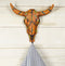 Set Of 2 Western Faux Wood And Tooled Leather Steer Bull Cow Skull Wall Hooks