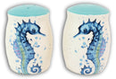 Nautical Blue White Seahorse With Bubbles Ceramic Salt And Pepper Shakers Set