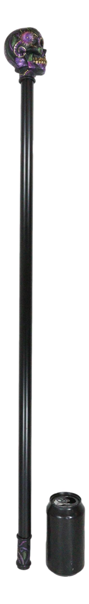Gothic Day of The Dead Black Floral Sugar Skull Decorative Walking Cane 36"L