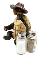 Ebros Slow Seasons Camping Turtle With Wicker Hat Salt And Pepper Shakers 7"H