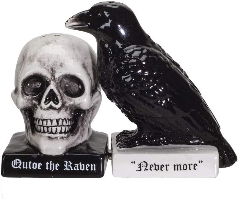 Ebros Quoth The Raven Halloween Ceramic Salt and Pepper Shakers Set