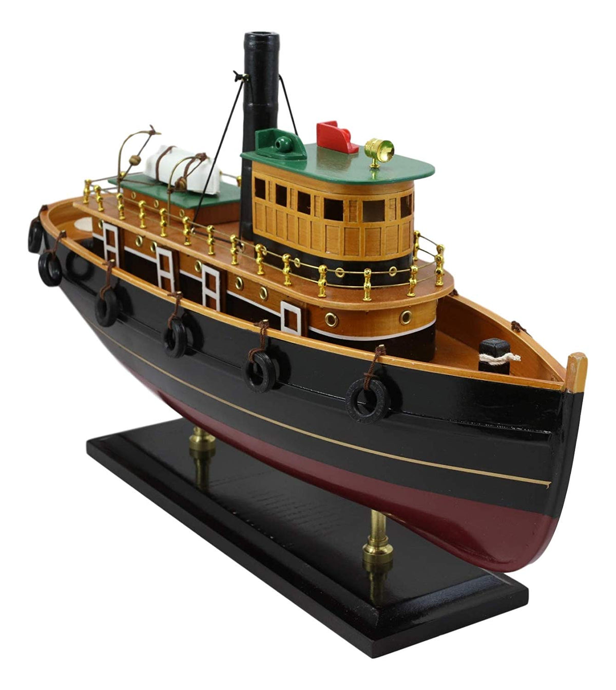Ebros 18" Long Handicraft Tugboat Boat Model Statue with Wood Base Stand Figure - Ebros Gift