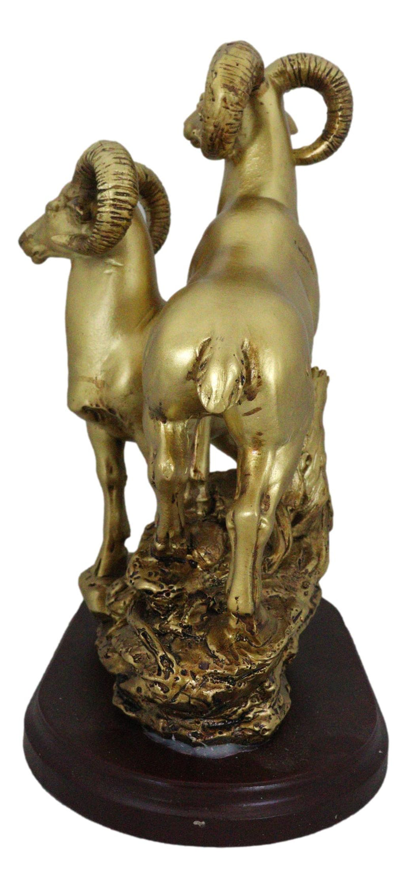 Rustic Country Bighorn Sheep Ram Family Climbing Rock Faux Gold Patina Figurine
