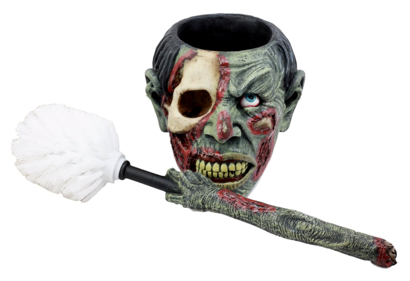 Ebros Gift Walking Dead Zombie Hand Toilet Bowl Brush & Zombie Head Toilet Bowl Brush Holder Set Decorative Figurine 14"H