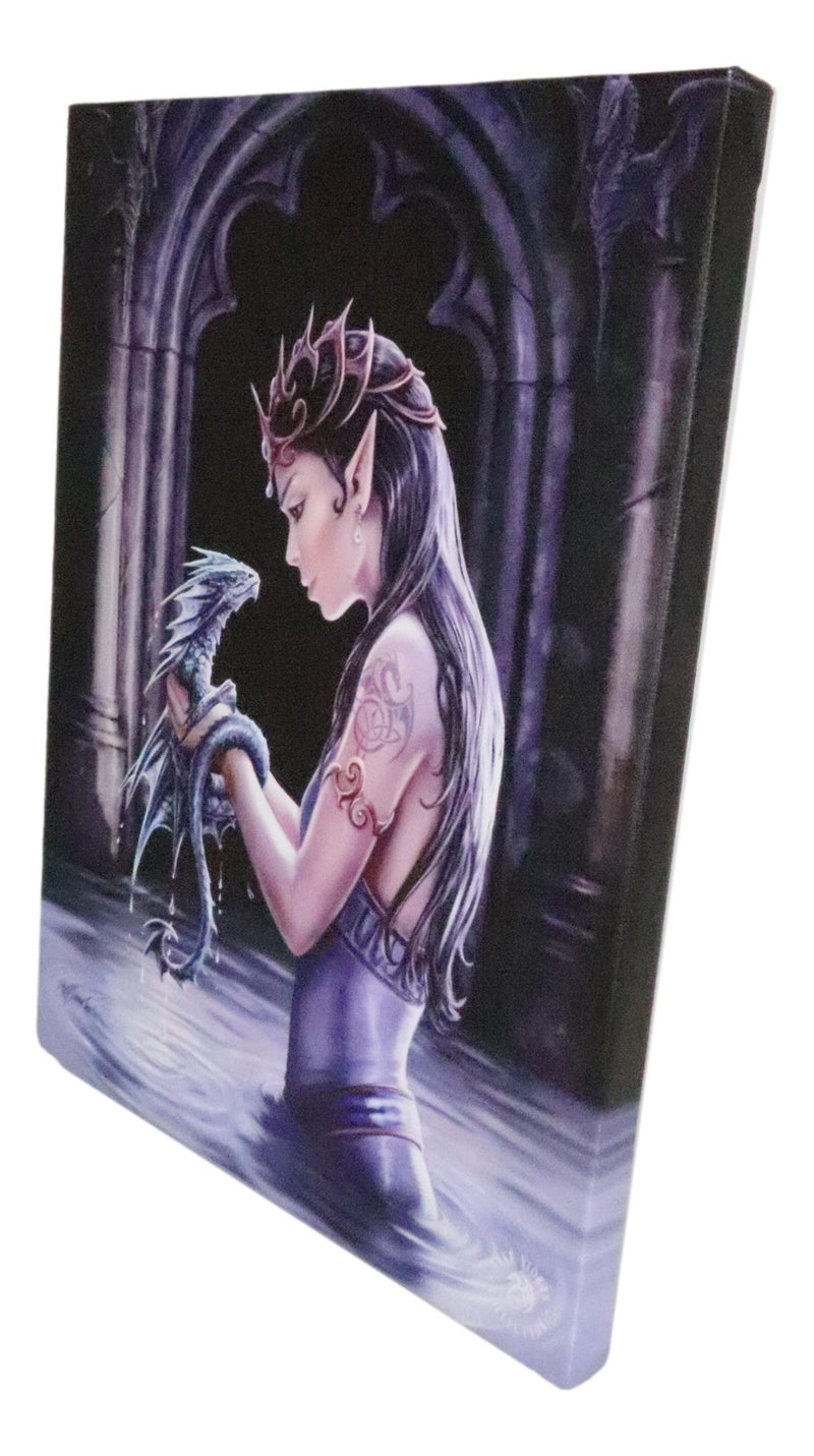 Ebros Anne Stokes Water Dragon Elf Fairy Drake Wood Framed Picture Canvas Wall Decor