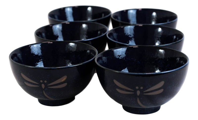 Pack Of 6 Japanese Blue Dragonfly Rice Soup Cereal Salad Dessert 12oz Bowls