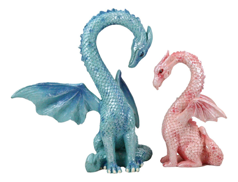 Ebros Valentines Cupid Love Dragon Couple Set of Two Blue and Pink Dragon Statue