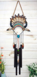 Southwest Boho Chic Indian Chief Headdress Feathers Turquoise Rocks Wind Chime