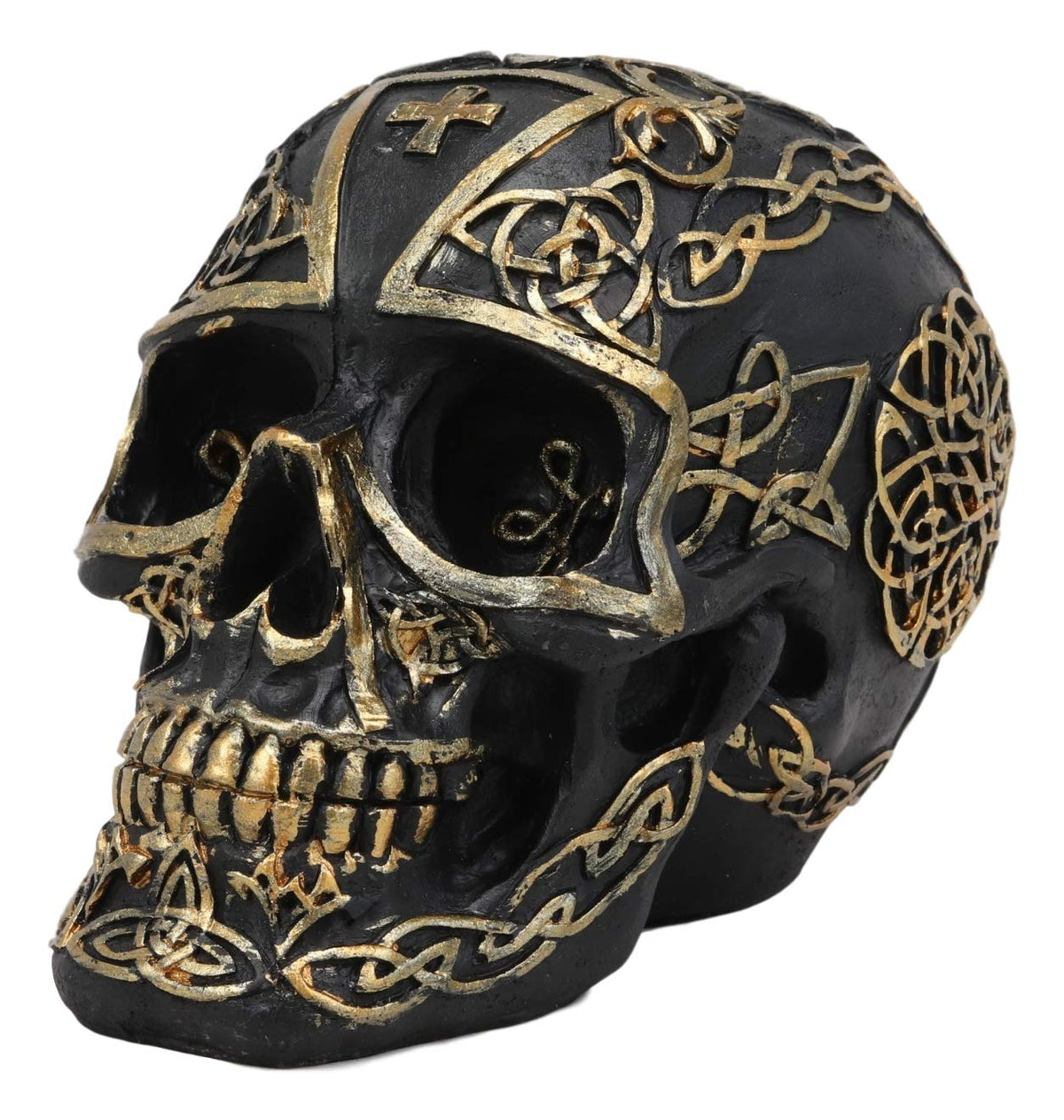 Ebros Celtic Trinity Knotwork Crusader Templar Knights Cross Black Gold Skull Statue