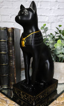 Egyptian Feline Goddess Sitting Cat Bastet With Golden Scarab Necklace Figurine